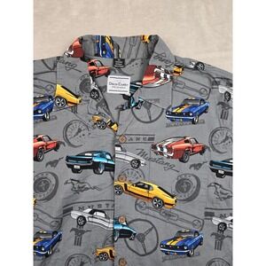 David Carey Ford Mustang Button Up Shirt Mens XL Gray Classic Muscle Car Print